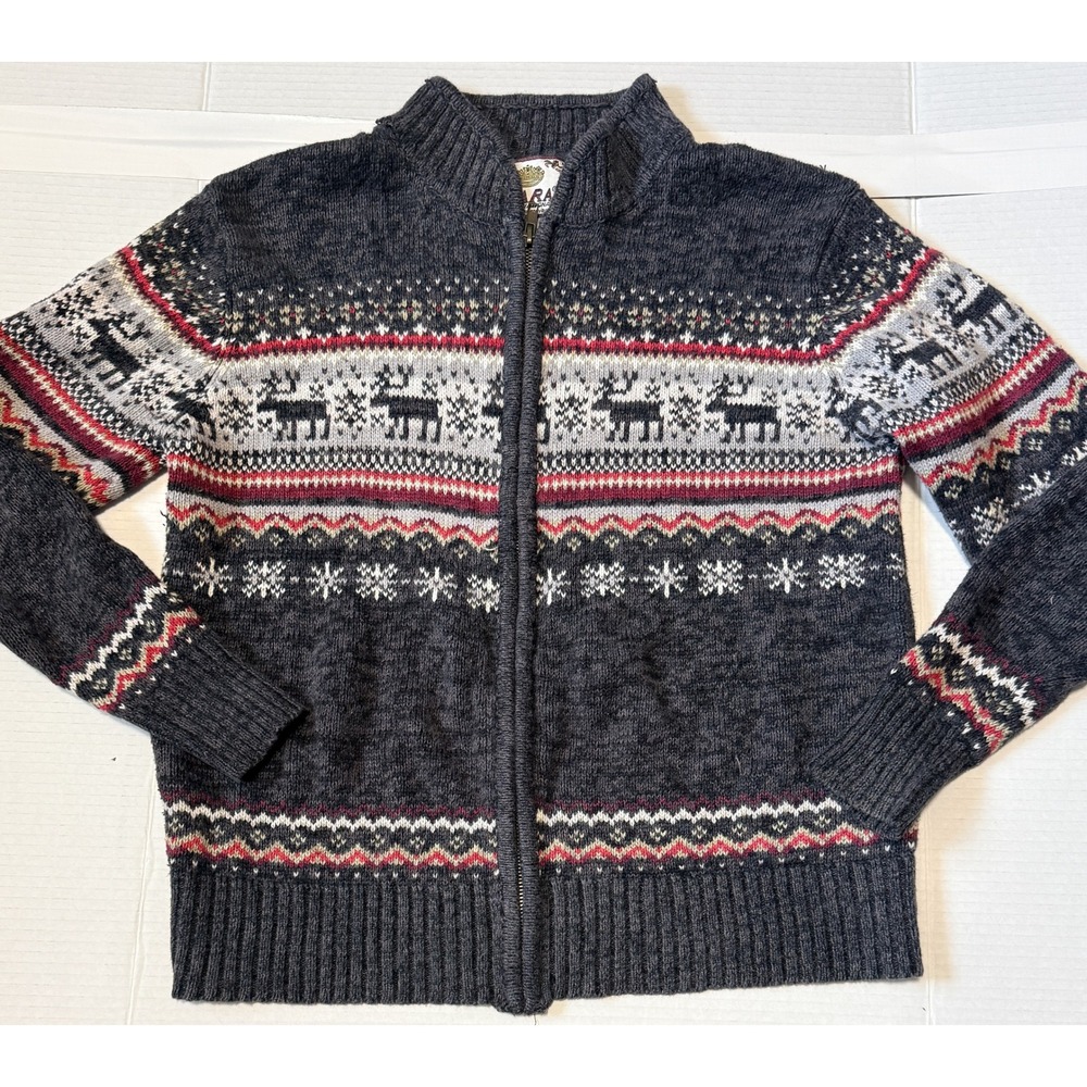 TIARA International - Women's Reindeer Fair Isle Full Zip Cardigan Sweater-Small